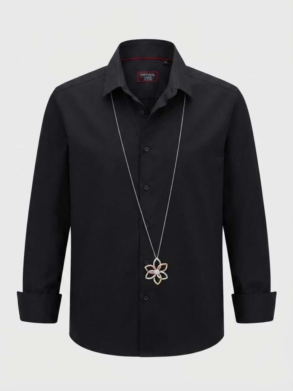Untucked Long Sleeve Blouse with Necklace